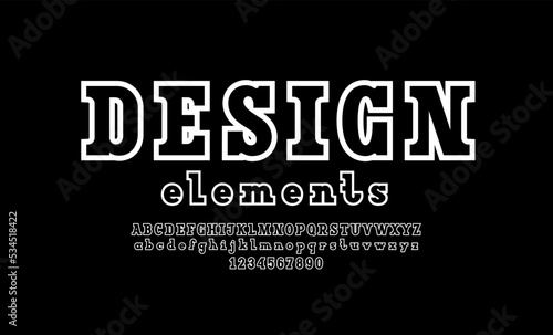 Trendy font, slab serif alphabet, uppercase and lowercase letters from A to Z and numbers from 0 to 9, vector illustration 10EPS