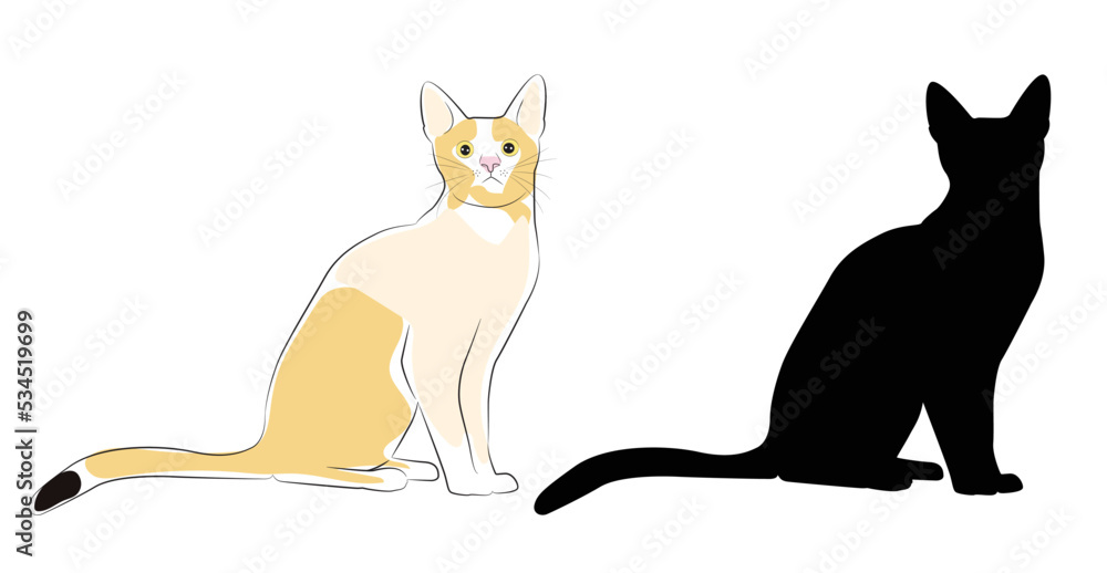 Vector isolated silhouette cat, Vector isolated color cat, logo, typography, decorative sticker on white background.