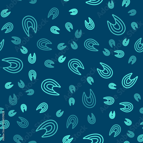 Green line Fish steak icon isolated seamless pattern on blue background. Vector