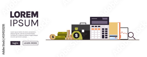 Finance analysis calculator working together growth wealth concept flat vector illustration.