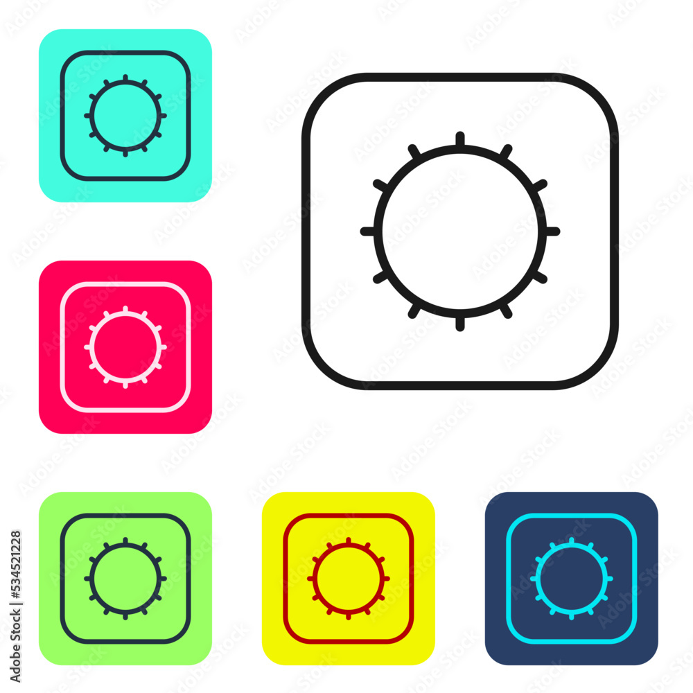 Black line Sun icon isolated on white background. Set icons in color square buttons. Vector Black line Sun icon isolated on white background. Set icons in color square buttons. Vector