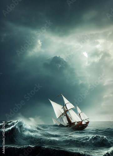 Piratenschiff im Ozean, Digitale Kunst