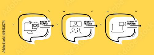 Snapshot set icon. Camera, video, frame, portrait, lens, media, observation, social network, surveillance video, CCTV. Infographic timeline with icons and 3 steps. Vector line icon for Business
