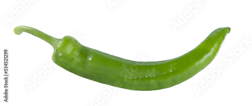 Green hot chili peppers isolated on transparent background.