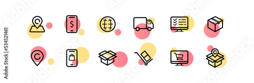 Delivery line icon. Clock truck. Free and fast delivery of goods. Post. Minivan that delivers the order, online store, pointer, map. Shopping concept. Vector line icon for Business and Advertising