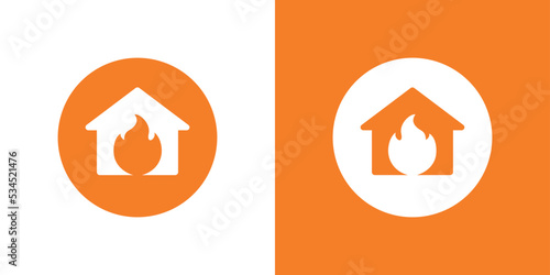House on fire logo icon, fire prevention symbol vector