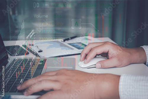 Business finance background.stock Market Investments Funds and Digital Assets.Businessman analyzing trading graph financial data