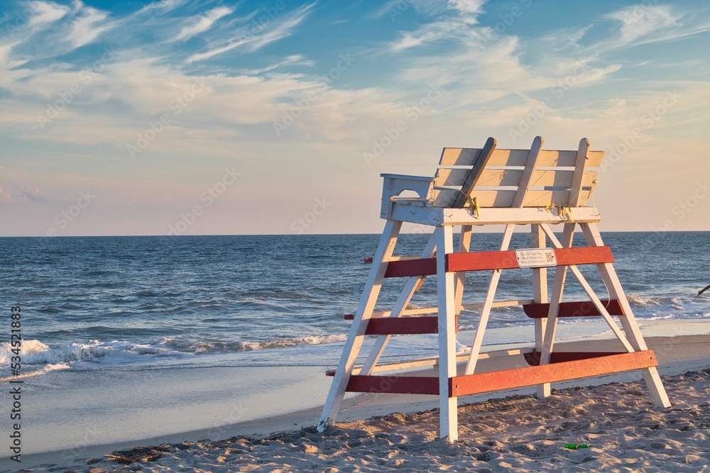 Naklejka premium View of the Lifegaurd chair on the beach in Cape May, New Jersey