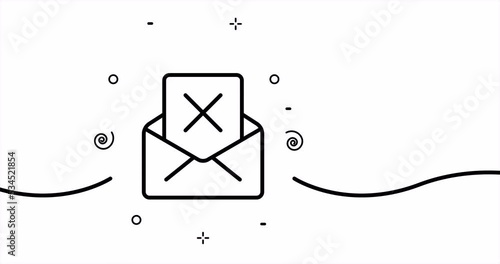 Letter with cross. Decline, ban, document, reject a job application, file management, forbid, rejection. Business concept. One line drawing animation. Motion design. Animated technology logo. Video 4K
