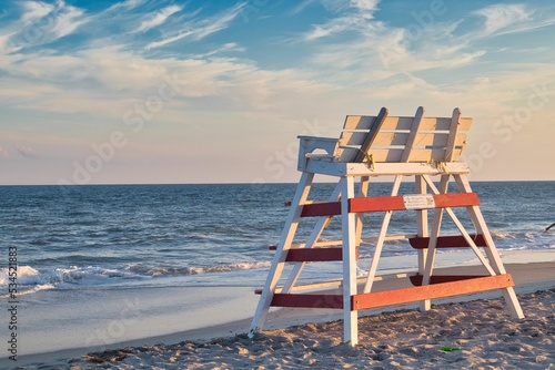 View of the Lifegaurd chair on the beach in Cape May, New Jersey