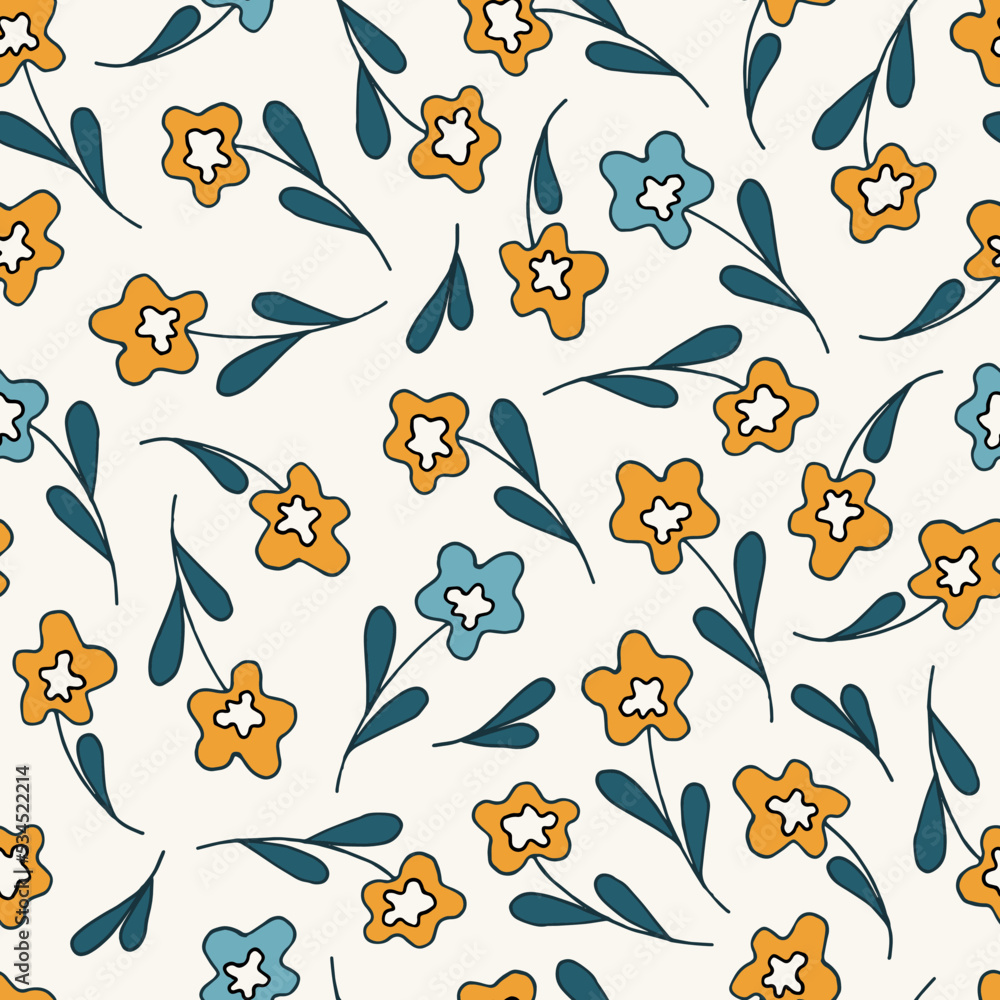 seamless pattern on light background orange and blue flowers vector