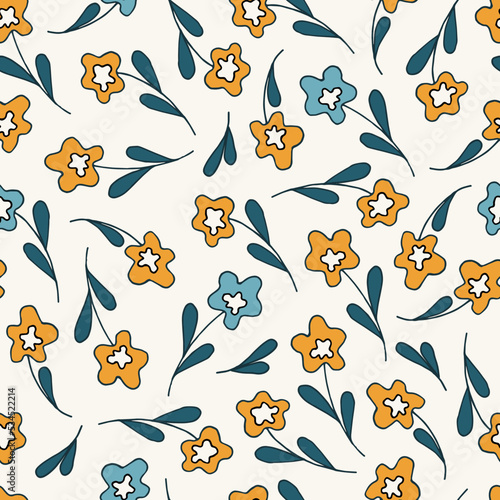 seamless pattern on light background orange and blue flowers vector