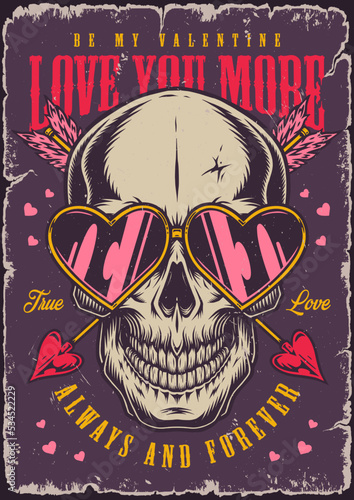 Love skull vintage colorful flyer