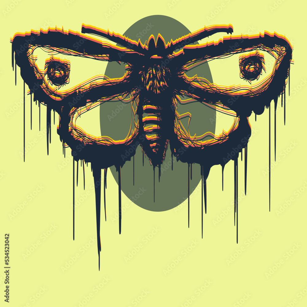 Moth Tracing Outline moth, hand drawn. Squiezer smudge effect, trace effect ...