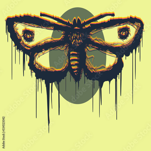 Outline moth, hand drawn. Squiezer smudge effect, trace effect, graffiti stencil effect.  Grange brutal vector illustration.  photo