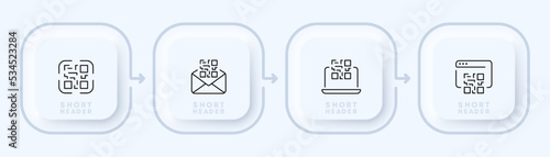 QR codes set icon. Sticker, product labeling, encrypted information, scanner, scan, barcode, buy, purchase, shopping. Technology concept. Neomorphism style. Vector line icon for Business