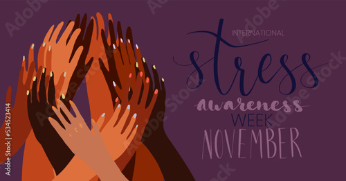 International stress awareness week November web banner with handwritten calligraphy.