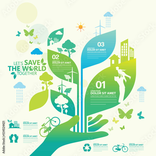 Ecology.Green cities help the world with eco-friendly concept ideas.vector illustration