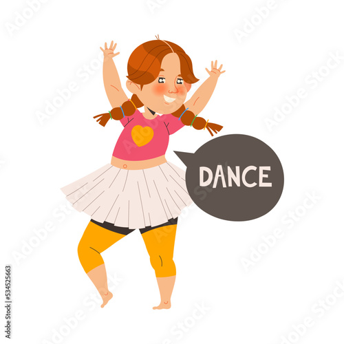 Little Girl with Braids Dancing Learning English Word Vector Illustration photo