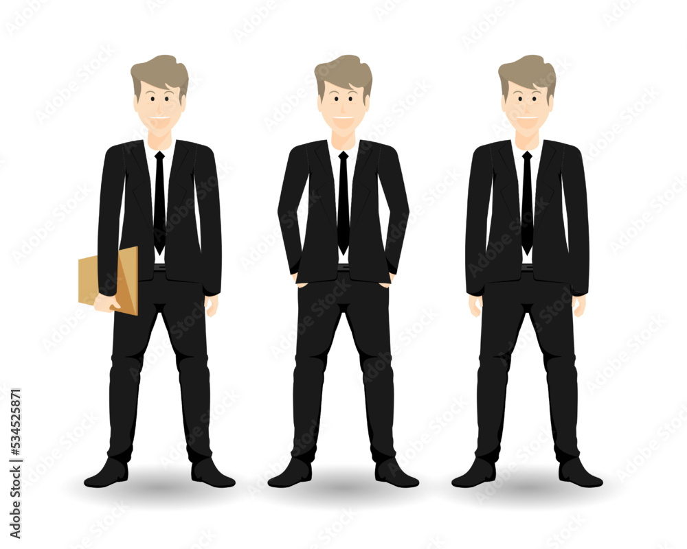 Cartoon people with uniform suit, Standing businessman pose design on isolated background, Vector illustration.