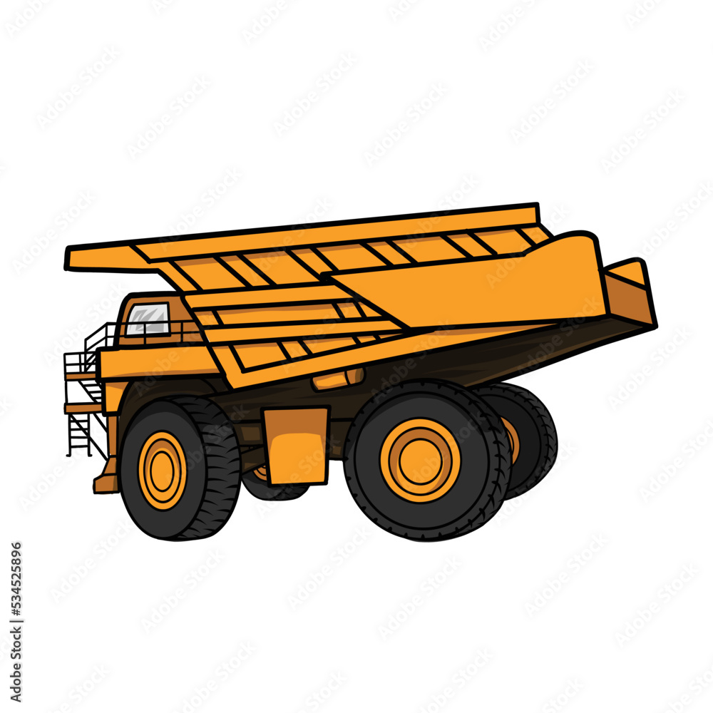 Vector illustration of Dumper Truck for mining industry. Vector Icon. Isolated on white background