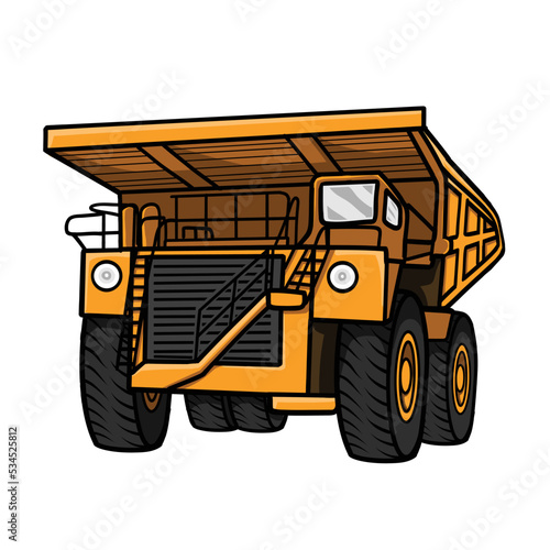 Big Yellow Dump Truck mining industry. Quarry service mining site. Vector Illustration element, Icon, logo, symbol isolated on white background.