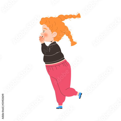 Little Redhead Girl with Braids Telling Something to Somebody Vector Illustration