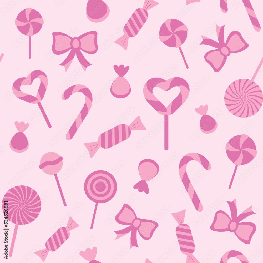 Bright pink seamless pattern with sweets, candies, lollipops and ribbons. Pink vector illustration for birthday party Bright pink seamless pattern with sweets, candies, lollipops and ribbons. Pink vector illustration for birthday party