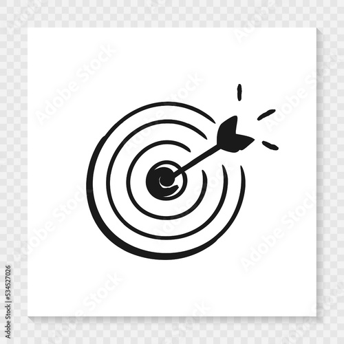 Target with arrow. Hand drawing illustration isolated on white paper sheet