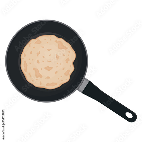 Stack of pancakes in a frying pan, color vector isolated cartoon-style illustration