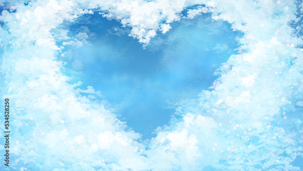 Obraz premium Heart-shaped clouds in blue sky