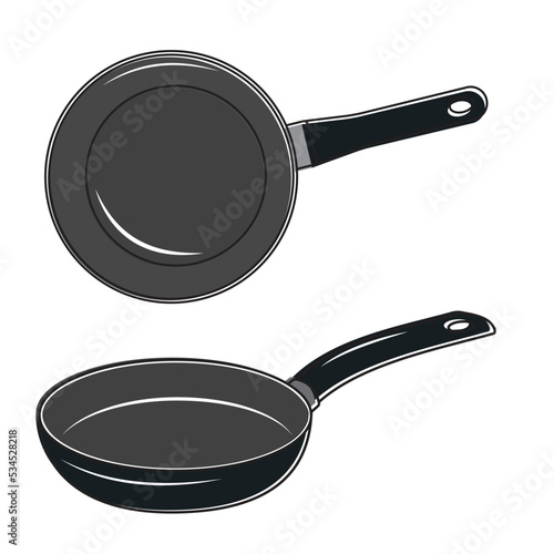 Black insulated frying pan with handle, color vector illustration