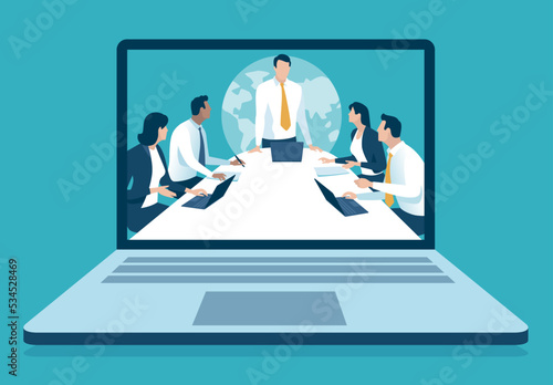 Teleconferencing. Network communication. Connecting to a team over the network. Business vector illustration.