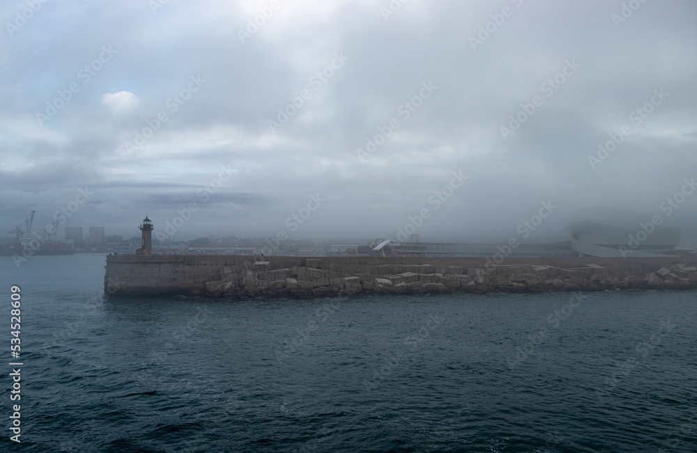 Breakwater lighthouse in the Port of Leixoes, Porto, Portugal, Europe