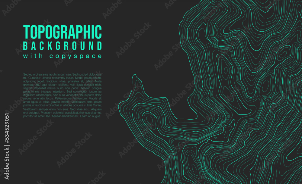 Fully editable and scalable vector illustration of topographic map with a copy space on a dark background. Great as an abstract background.