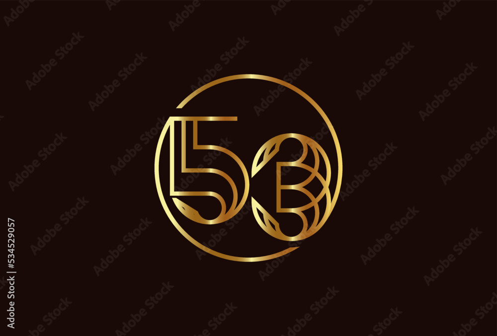 Number 53 Logo, Number 53 monogram line style inside circle can be used for birthday and business logo templates, flat design logo, vector illustration