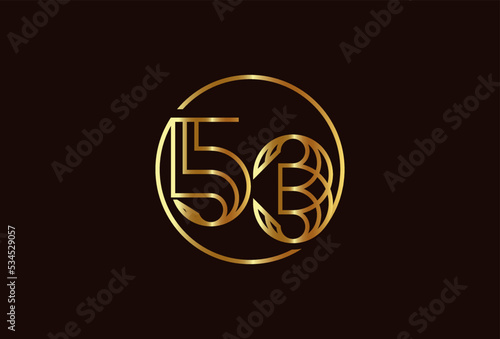 Number 53 Logo, Number 53 monogram line style inside circle can be used for birthday and business logo templates, flat design logo, vector illustration