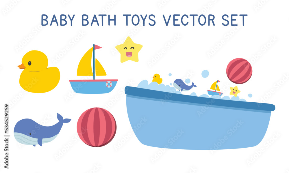 Vektorová grafika „Vector set of baby bathtub and bath toys clipart