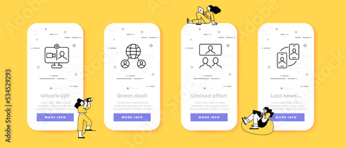 Online meeting set icon. Camera, video, frame, portrait, conference, media, photographer, social network, publication, CCTV, video surveillance. UI phone app screens. Vector line icon for Business