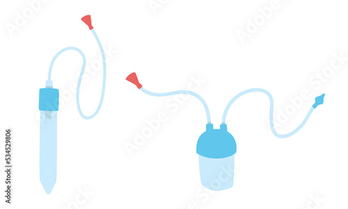 Baby nose cleaner nasal aspirator clipart. Simple cute blue baby nose aspirator tube flat vector illustration isolated on white. Nose pump, nose sucker cartoon style icon. Influenza prevention concept