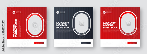 Social media post template. Social media banner template. Modern furniture sale banner template. Real estate social media post. Elegant sale promotion banner template. Home or House sale banner.