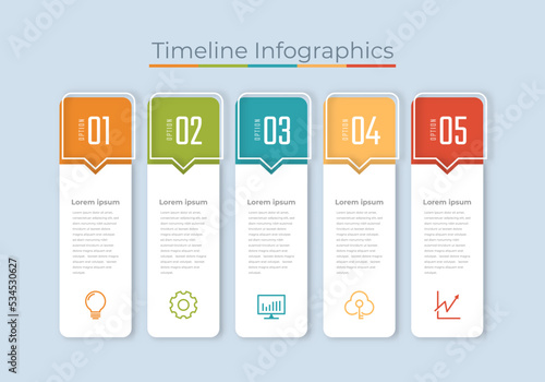 Timeline Infographics Design Marketing Icons. Usable for Workflow Layout, Diagram, Annual Report, Web Design. Business Data Visualization with steps or Processes