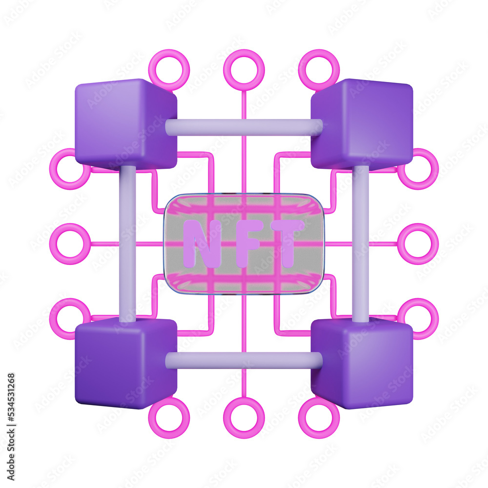 NFTs Blockchain 3D Illustration NFTs Blockchain 3D Illustration