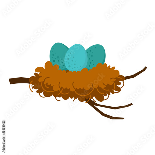 eggs in nest flat vector illustration clipart isolated on white background