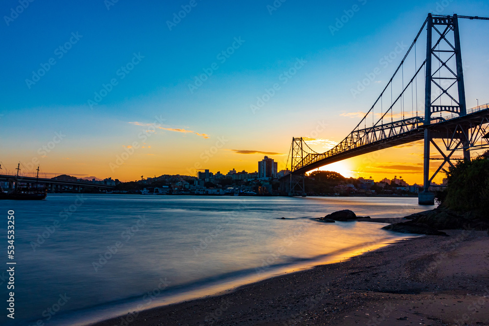 bridge at sunset city of Florianopolis, Santa Catarina, Brazil