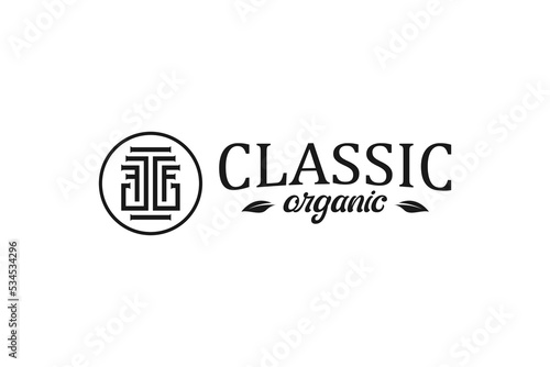 Classic organic nature logo design initial G line abstract leaf icon element