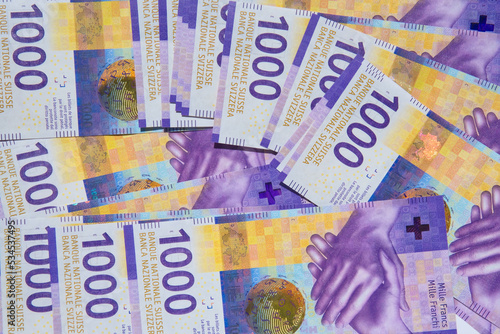 Obraz na płótnie Swiss currency. 1000 swiss francs banknotes background w salonie