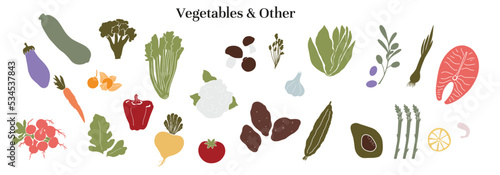 vegetables, cabbage, celery, salmon, eggplant, avocado, potato, carrot, radish, pepper, lettuce, eggplant, asparagus