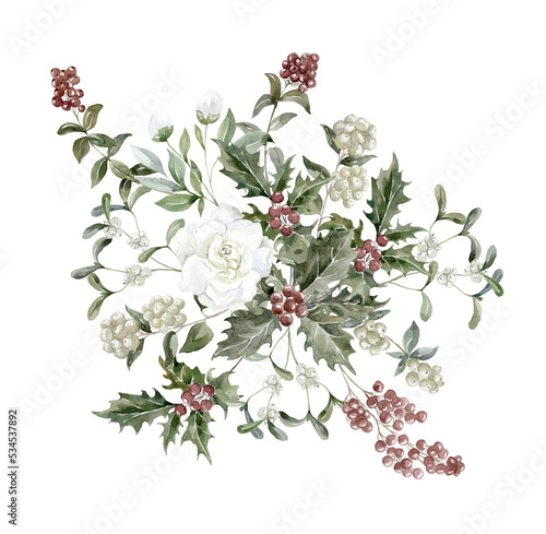 Watercolor Winter Bouquet. Floral illustration.