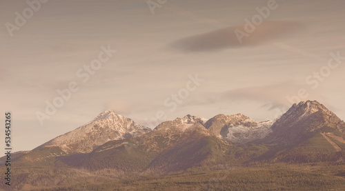 View of the morning mountains. Sunrise in the mountains. Slovak Tatras.